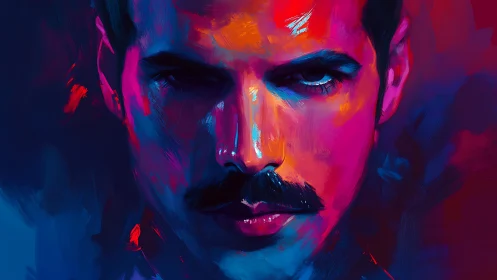 Bold neon portrait glowing with intense, soulful energy.