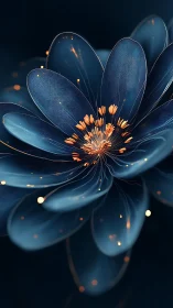 Digital macro rendering of translucent blue flower form.