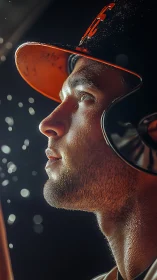 Baseball player profile under dramatic stadium spotlight.