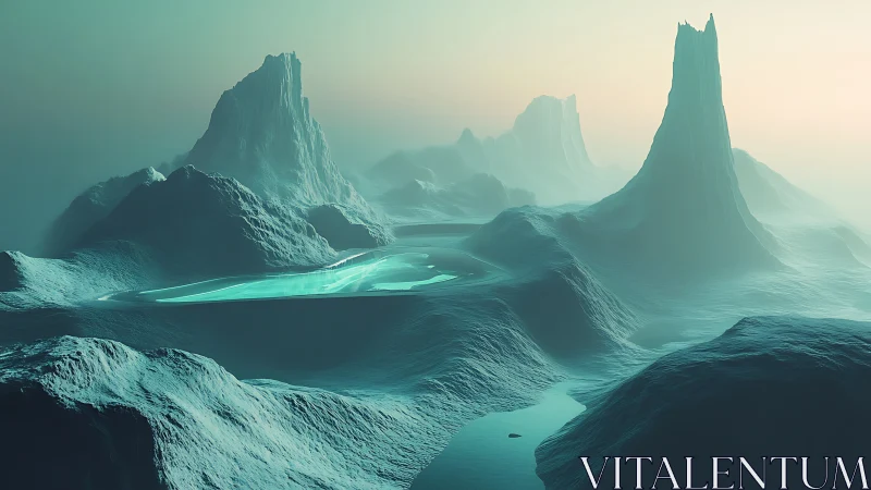 Glacial monoliths encircle a luminous cyan meltwater basin