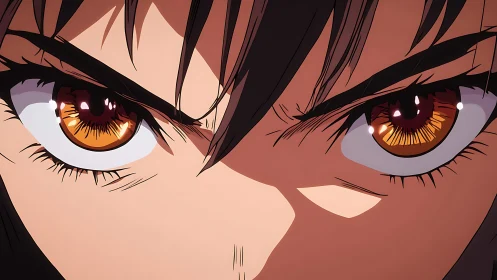 Intense anime gaze with fiery amber eyes in close-up.