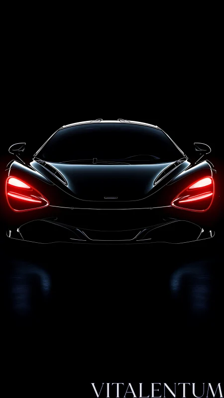 Sleek black supercar glows softly with bold red tail lights
