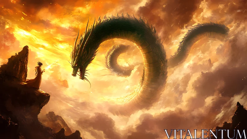 Skyfire pact between lone summoner and coiling sun dragon.