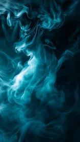 Blue-tinted smoke forms layered swirling plumes in darkness