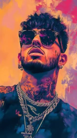 Digital painting portrait with neon gradients and urban edge.