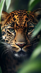 Leopard gaze cuts through dense jungle foliage in silence