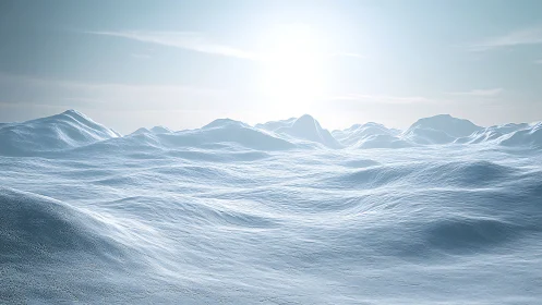 High noon sunlight over procedurally rendered icy tundra field