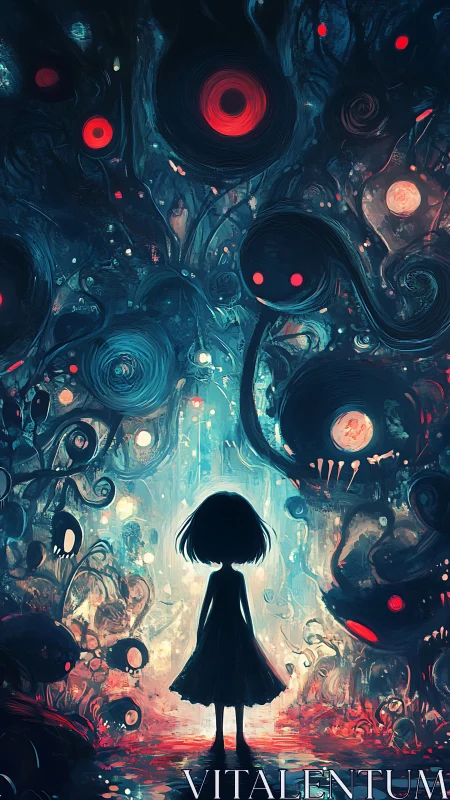 Girl of inked starlight meets whispering neon monsters.