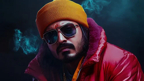 Digital painting portrait with cinematic neon rim lighting.