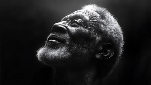 High-contrast monochrome portrait of elderly man in profile
