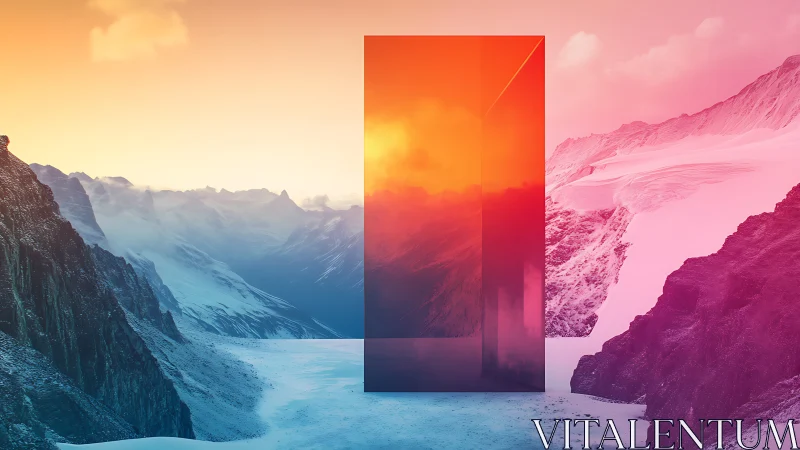 Chromatic monolith portal intersecting glacial mountain valley