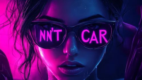 Neon-slick gaze under glitching shades of illegible rebellion.