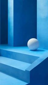 Matte blue architectural steps with single diffuse shaded sphere
