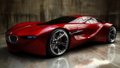 Sleek red BMW concept car glows with modern sports energy