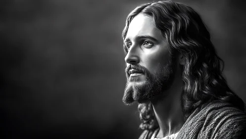 Monochrome devotional male portrait with soft rim lighting