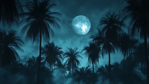 Tropical Moonlit Paradise Under Celestial Glow.