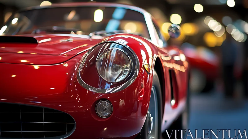 Crimson classic coupe prowls under candy bokeh lights.