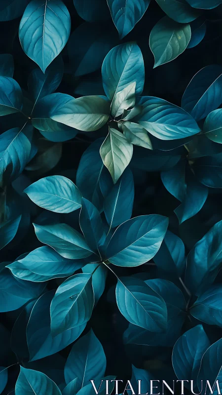 Overhead view presents dense foliage with cool-toned leaves