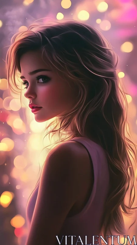 Softly lit digital portrait of girl in bokeh glow.