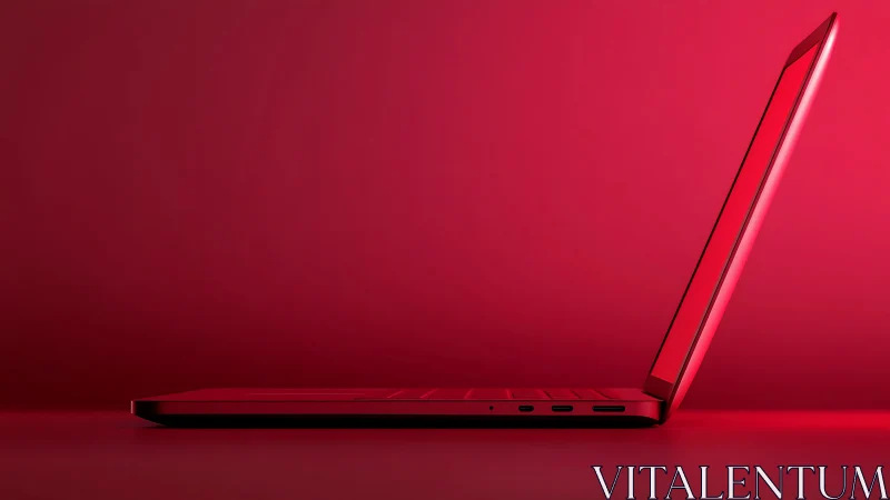 Sleek red laptop poised in bold minimalist glow.