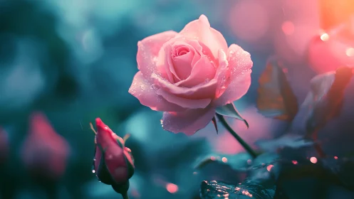 Crystalline Rose Blooms in Dreamlit Garden of Dew.