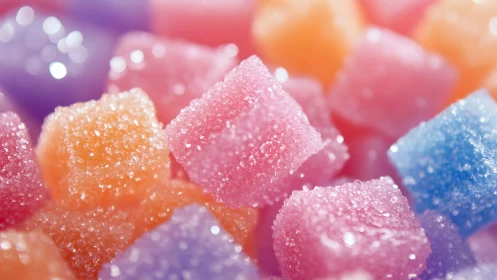 Colorful Sugar-Coated Candies Glistening with Crystalline Sparkle.