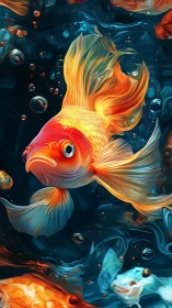 Radiant goldfish drifts through midnight waterdream blues.