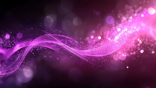 Vivid pink energy wave with glowing particles in abstract digital art.