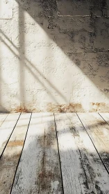 Oblique window light casts angular shadows on textured wall and floor