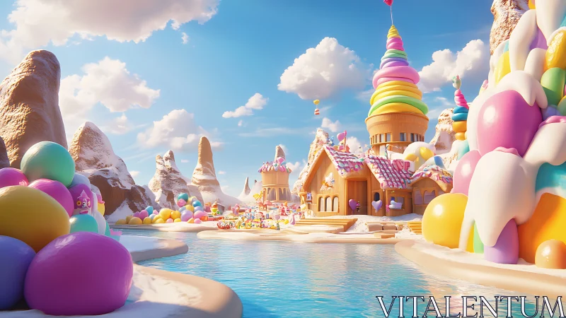 Colorful Fantasy Theme Park with Inflatable Structures and Water