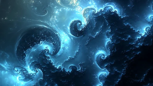 Luminescent fractal waves form turbulent abstract energy field