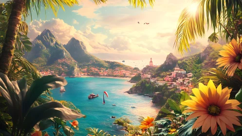 Tropical Coastal Paradise: Layered Digital Landscape Composition.