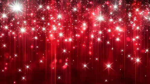 Radiant red backdrop glows with cascading white starbursts