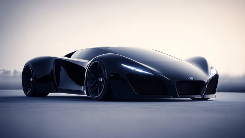Low-angle render shows black Ford supercar on open surface