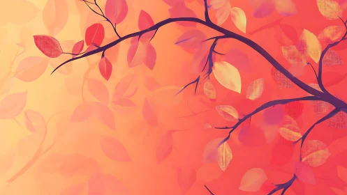 Gentle autumn branches glow softly in warm evening light