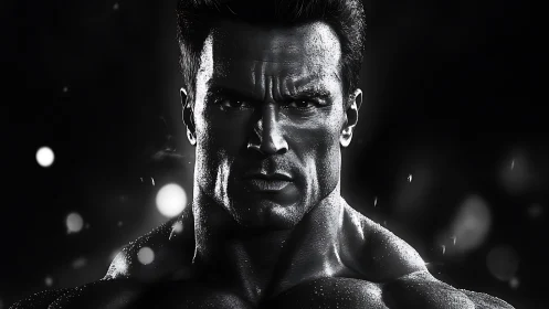 Strong monochrome portrait of a focused male athlete.