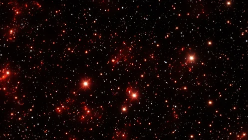 Crimson starfield drifting across a velvet cosmic gulf.