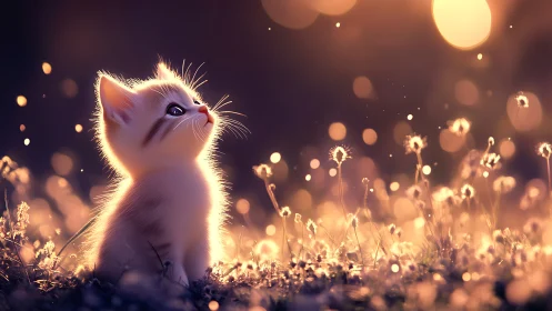 Luminescent Kitten's Enchanted Field of Whispered Dreams.