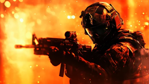 Firestorm trooper stalks the battlefield in molten light.