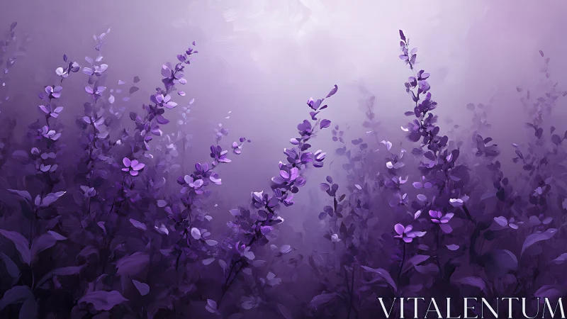 Purple Lupine Field Gradient: Misty Botanical Composition.