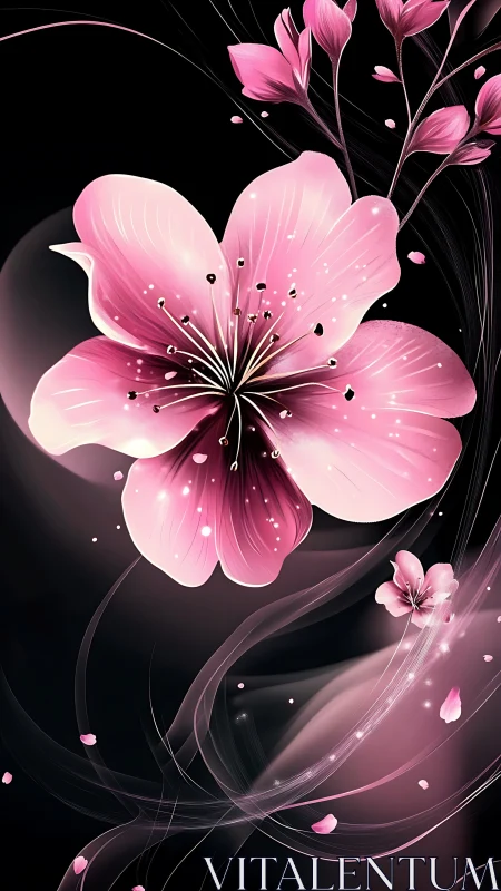 Pink Luminous Flower Against Dark Background