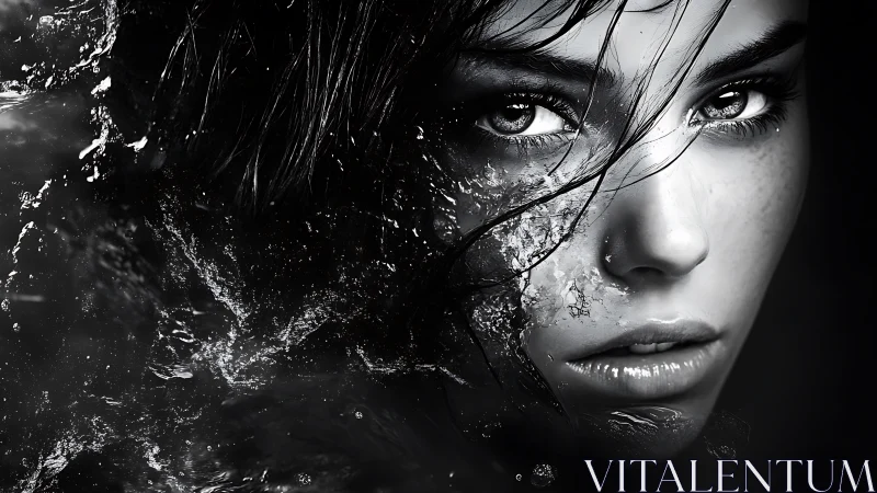 Storm-lit gaze where water and quiet strength collide.