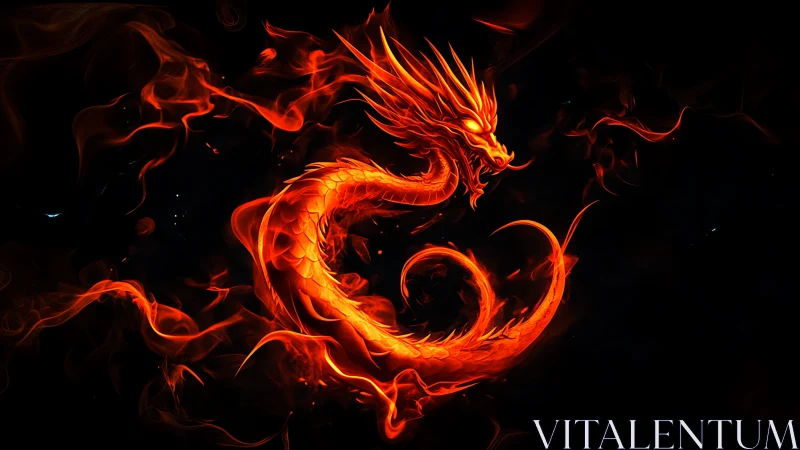 Fiery dragon spirit coils in blazing crimson flame.