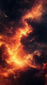 Cosmic Inferno Eruption Within Starlit Darkness