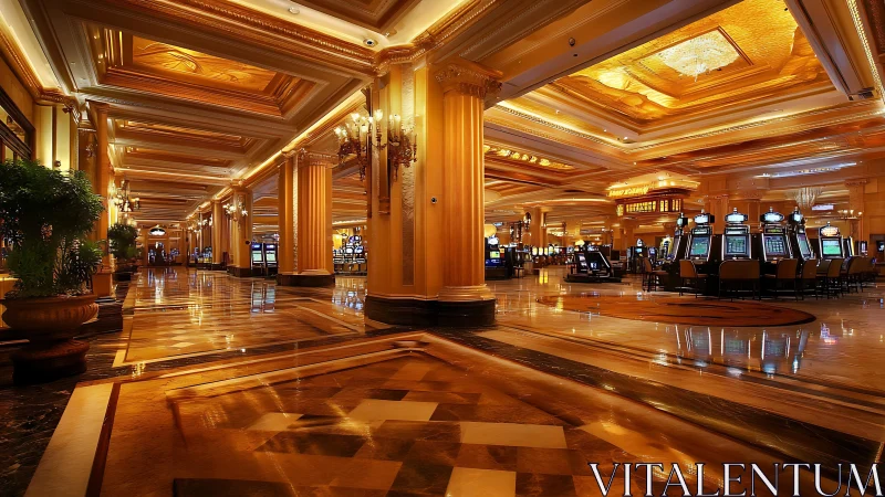 Golden casino promenade where marble mirrors neon dreams.