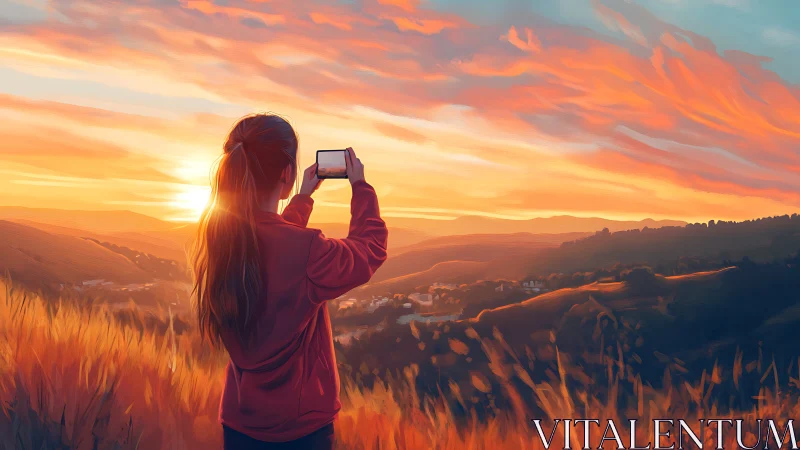 Sunset valley digital painting with phone photographer.