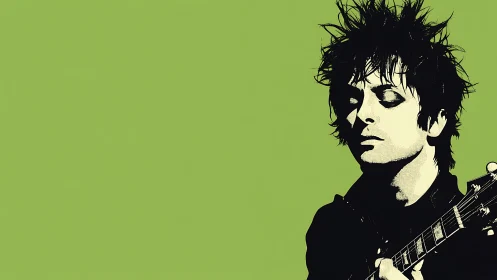 Guitarist portrait in high-contrast pop art profile.