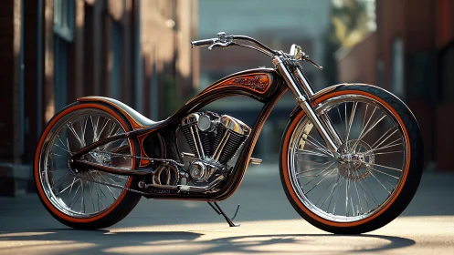 Custom low-rake chopper motorcycle with elongated frame geometry
