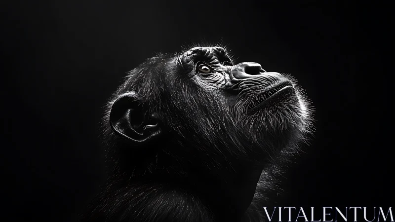 Low key primate portrait with directional rim illumination.