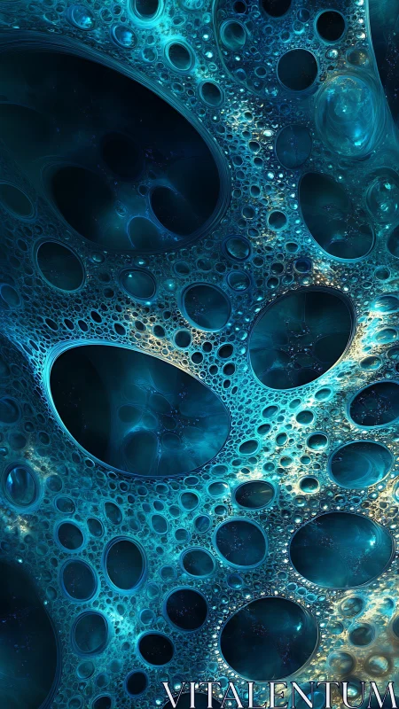 Layered turquoise cellular pattern with nested circular voids.